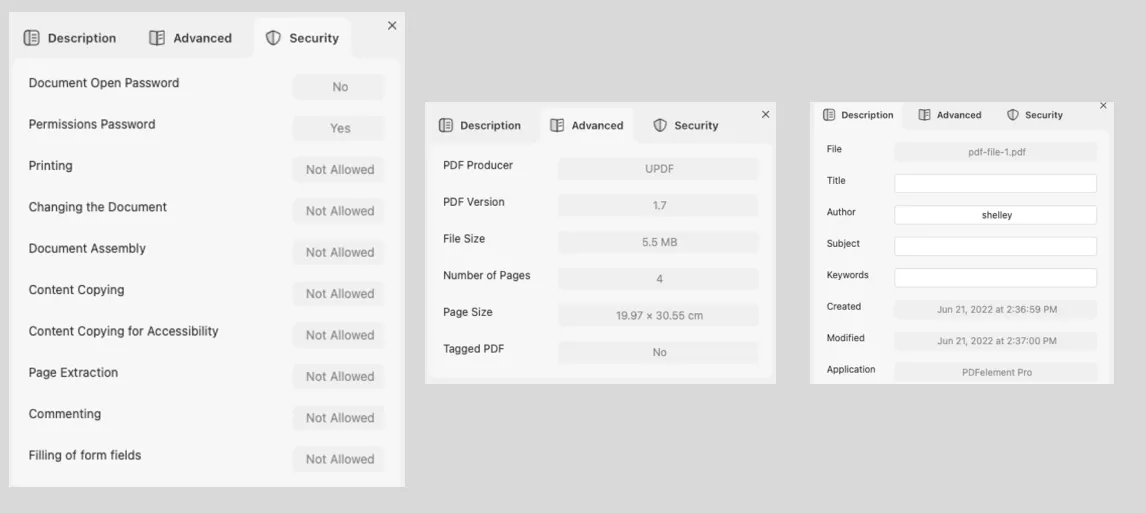 verificar as propriedades de segurança do documento