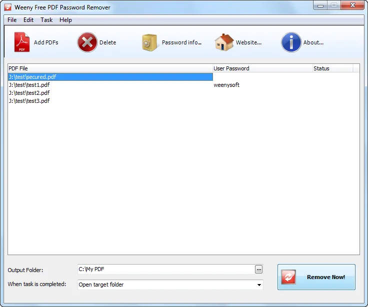 sbloccare file pdf con Weeny Free PDF Password Remover