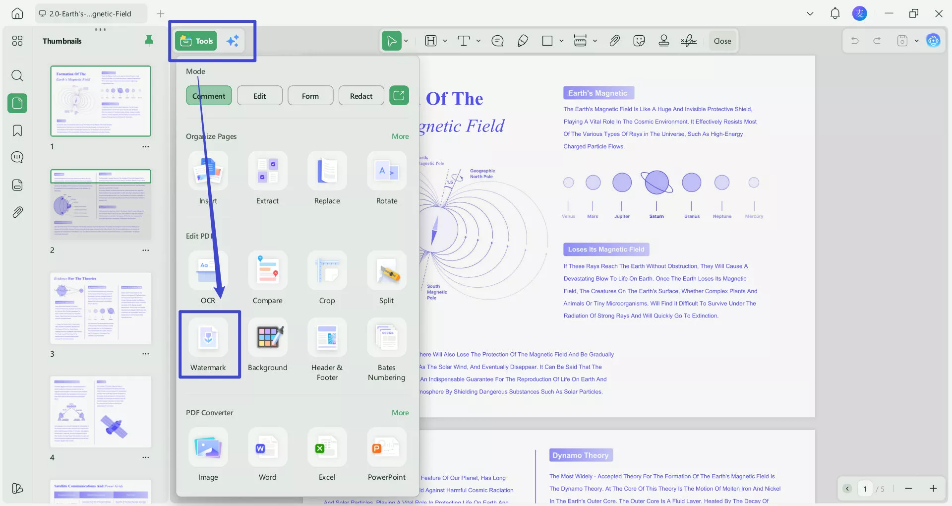 click watermark in tools