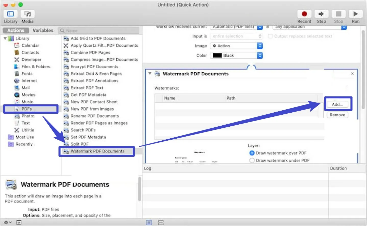 Inserire filigrana a PDF su Mac con Automator