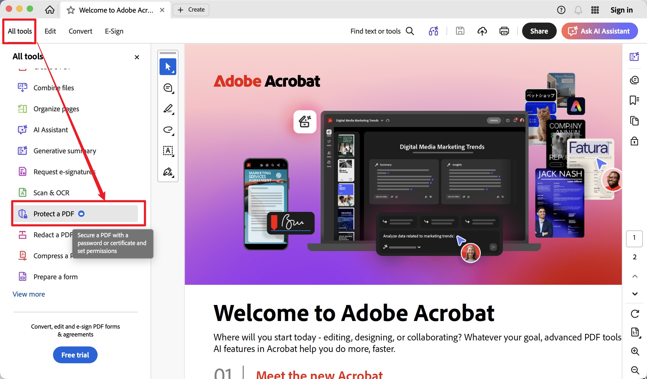 adobe acrobat protect a pdf