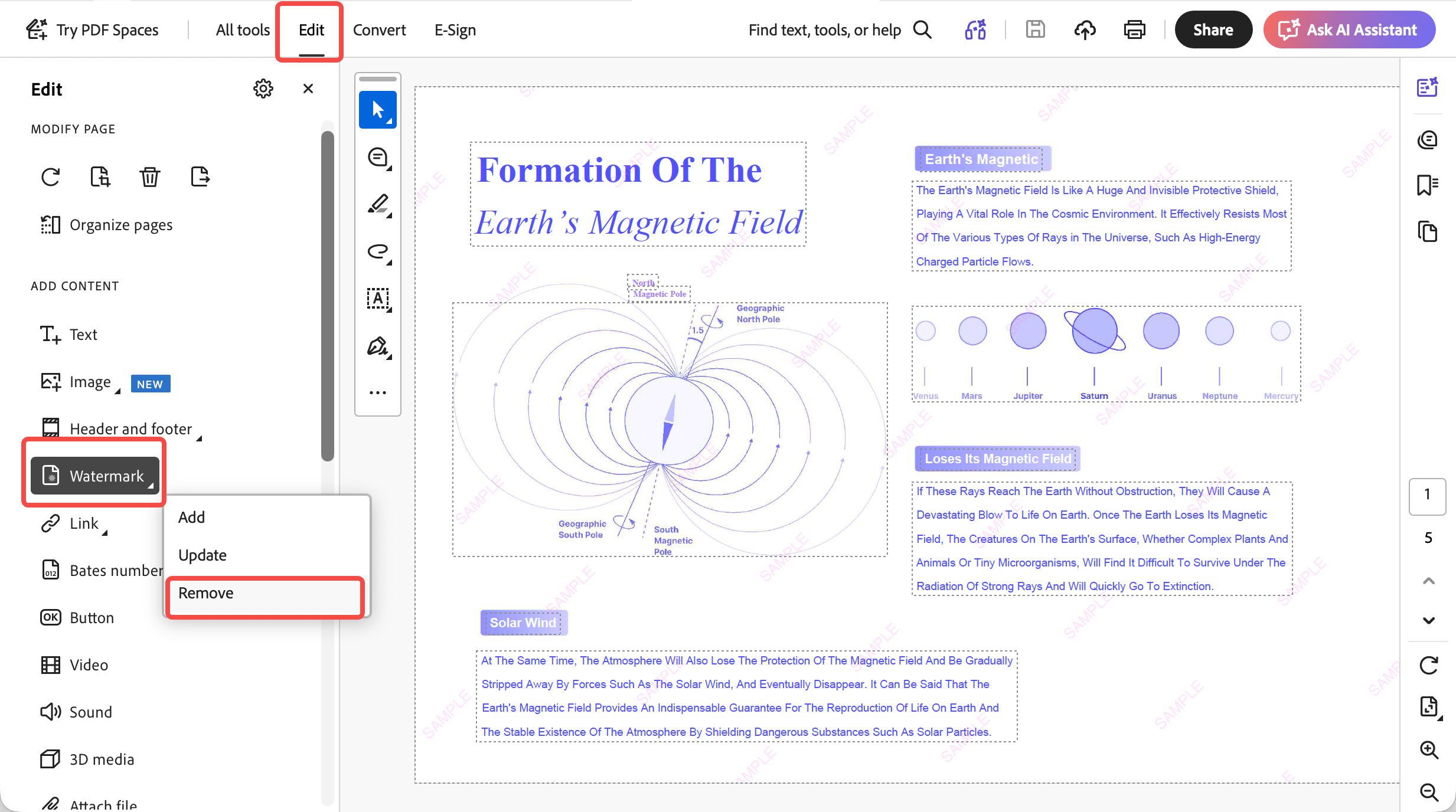 adobe acrobat remove watermark steps