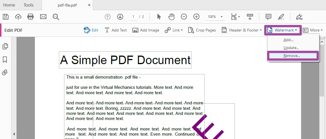 Wasserzeichen aus PDF mit Adobe Acrobat löschen