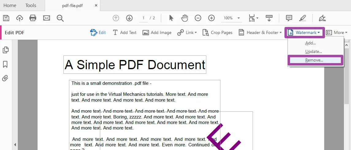 eliminar marca de agua de pdf con adobe acrobat