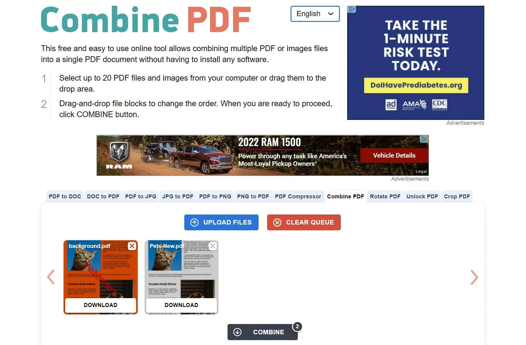 Fusionneur de PDF en ligne gratuit, Combine PDF Online