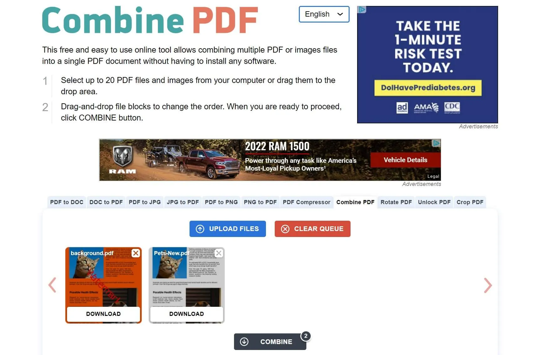 pdf 結合 ツールCombine PDF Online