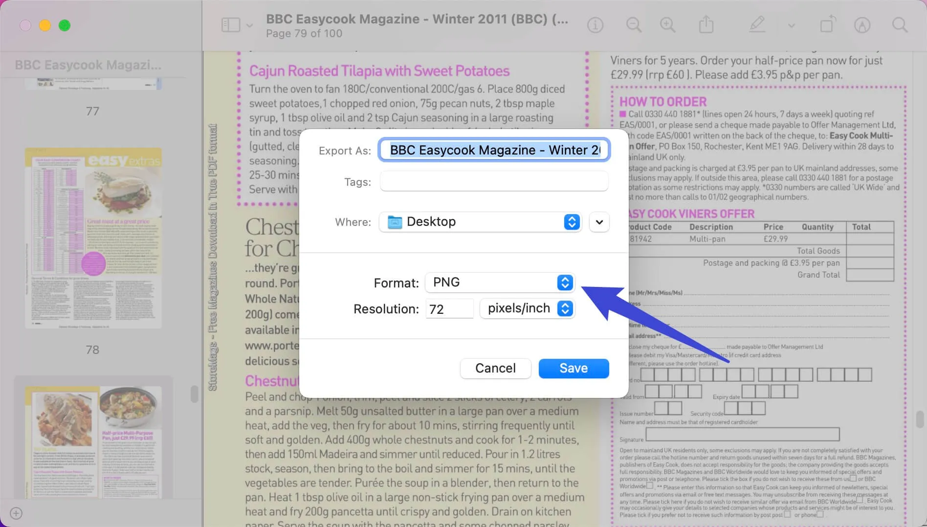 convertire pdf in png mac utilizzando anteprima