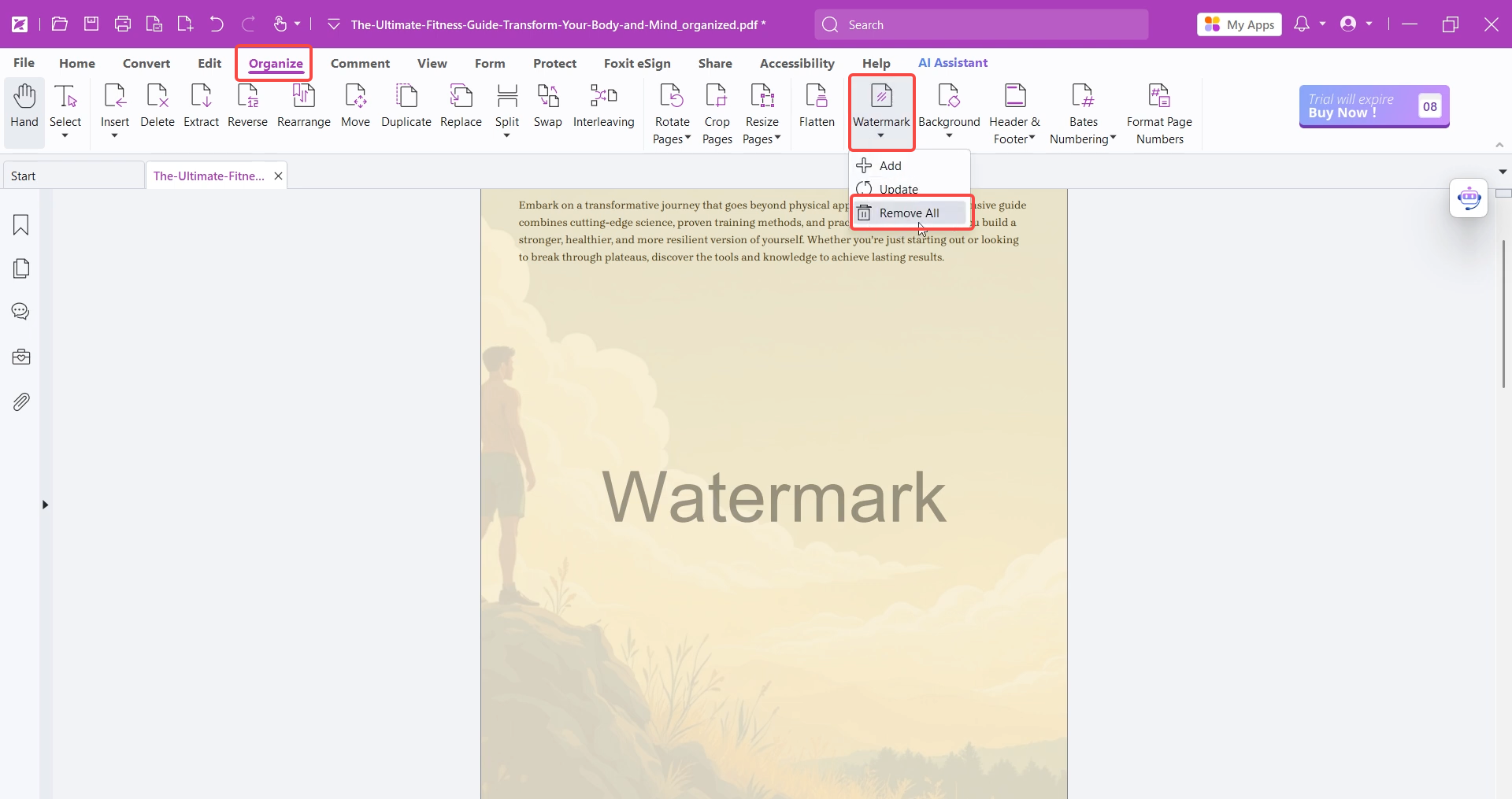 foxit pdf editor remove watermark steps