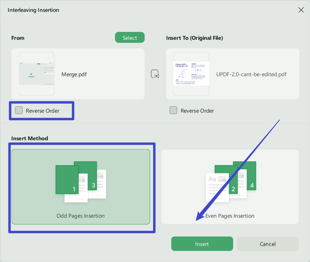 customize the settings and click insert