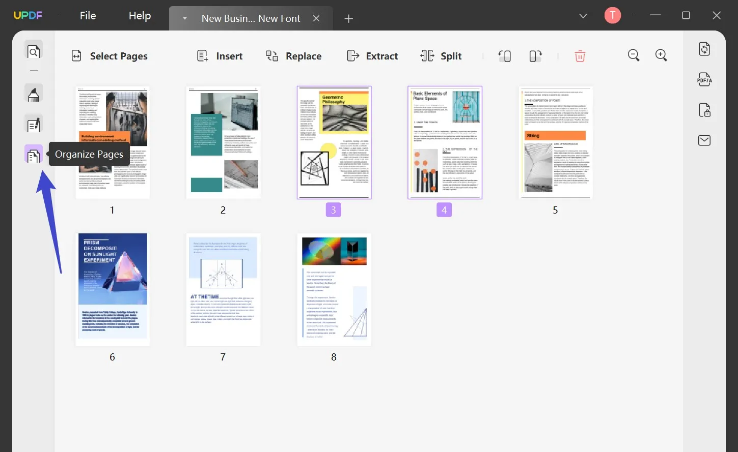 arrange pages in pdf with updf organize pages feature