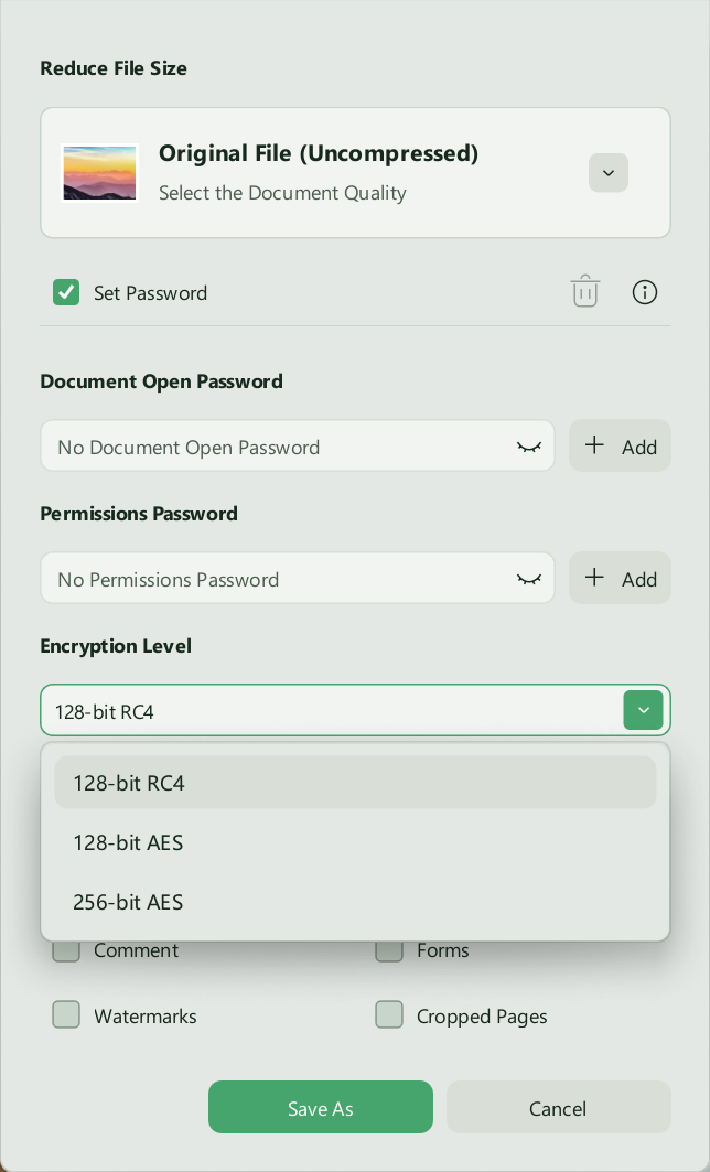 change pdf security settings
