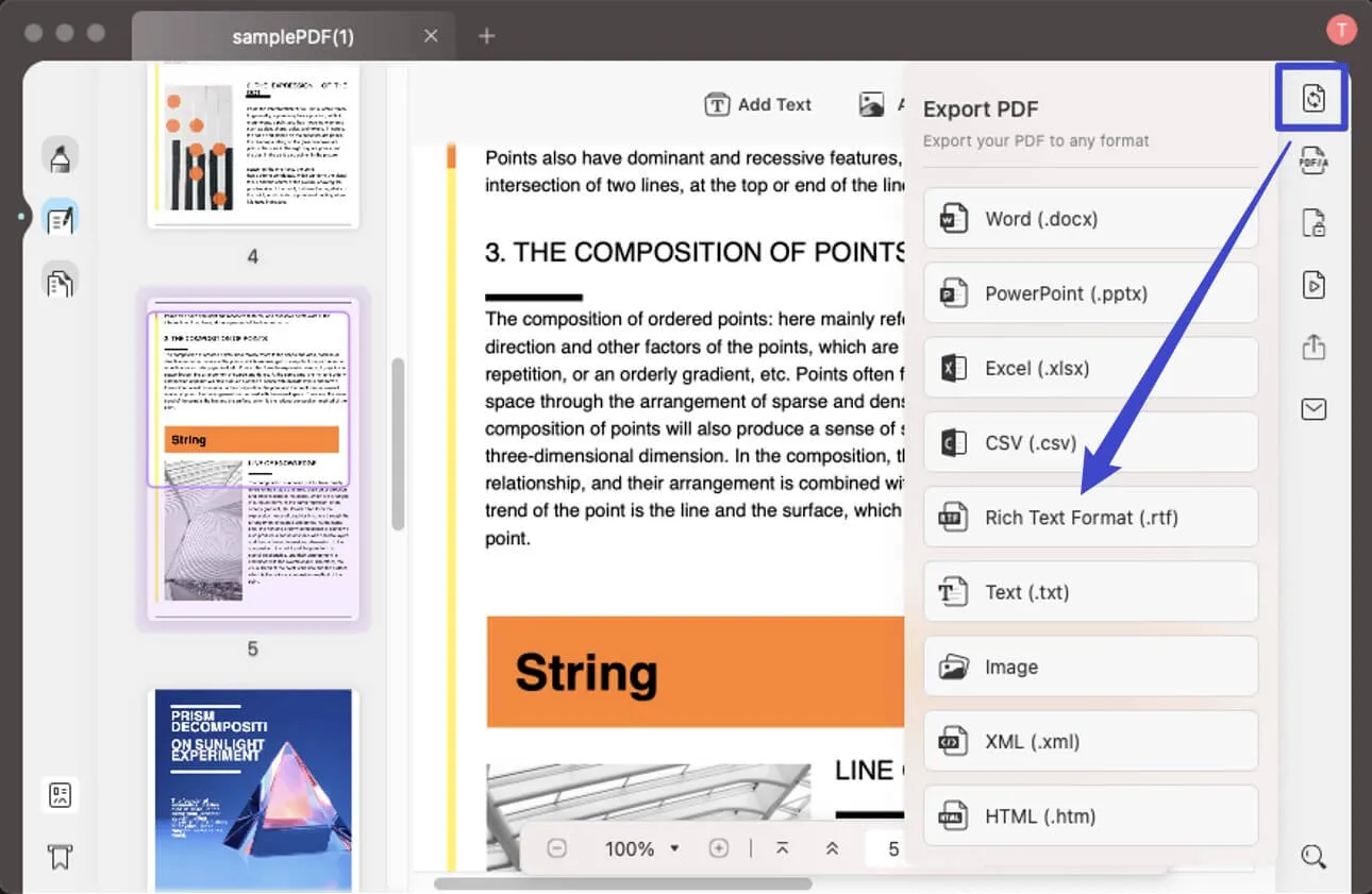 Sélectionner le format "Texte Riche Format(.rtf)"