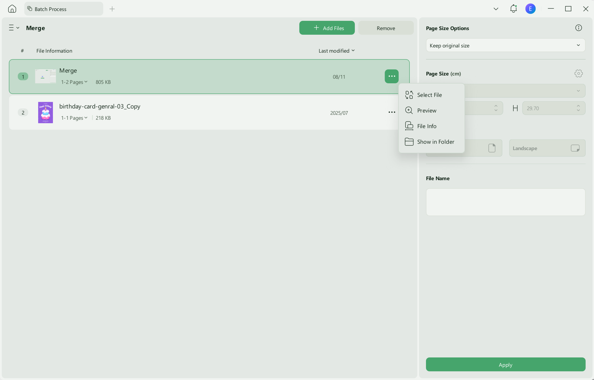 set page ranges and click apply in batch combine in UPDF on Windows
