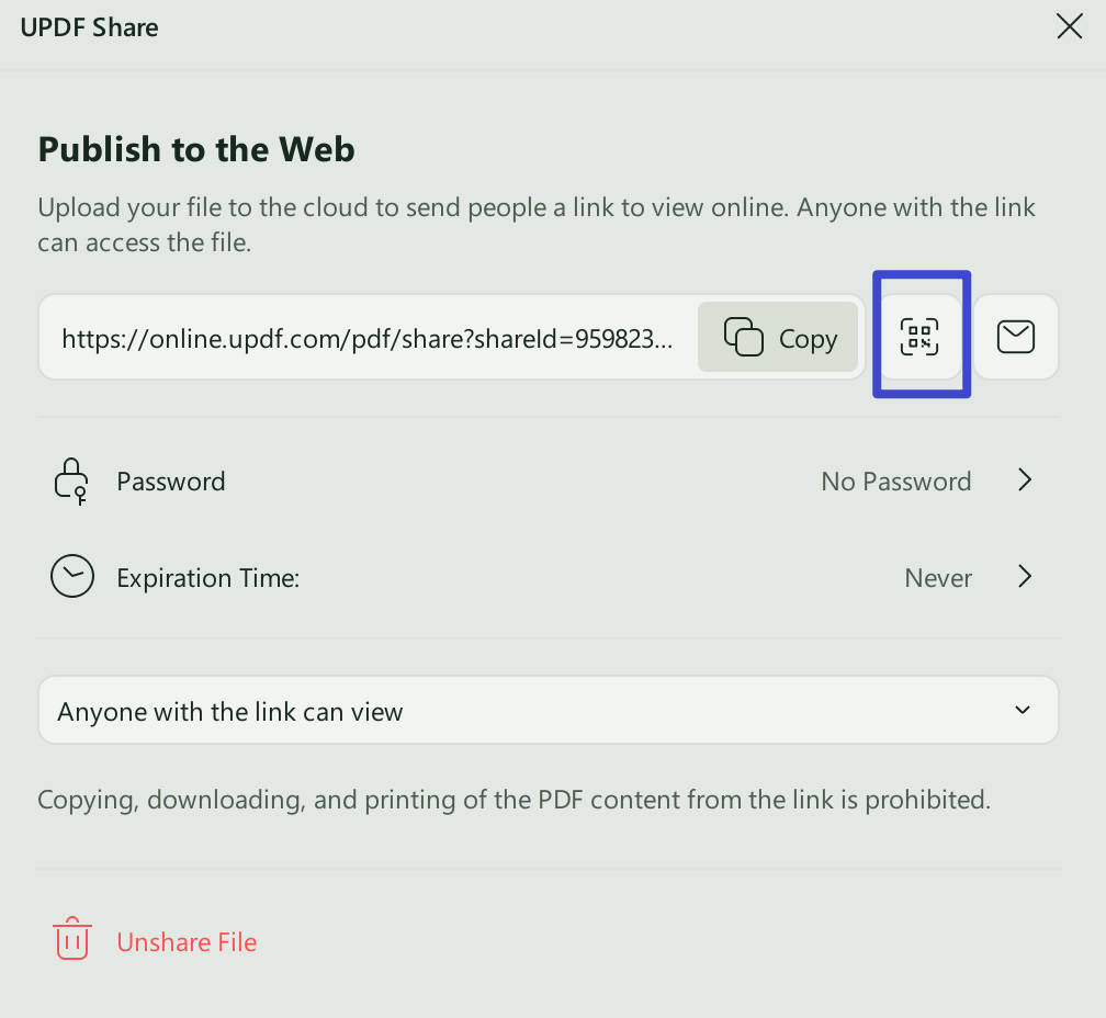 Share PDF through QR code