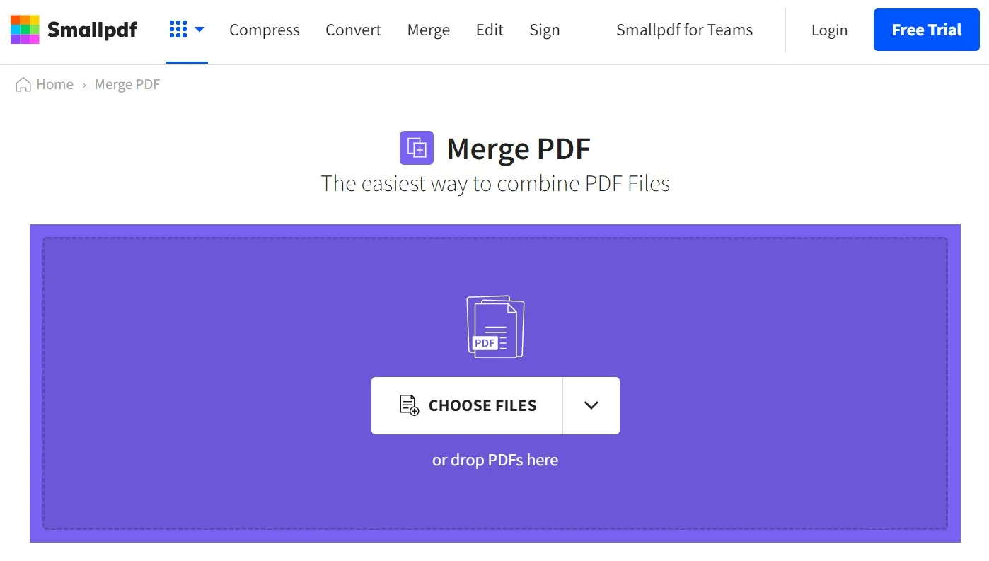 Fusionneur de PDF en ligne gratuit, SmallPDF