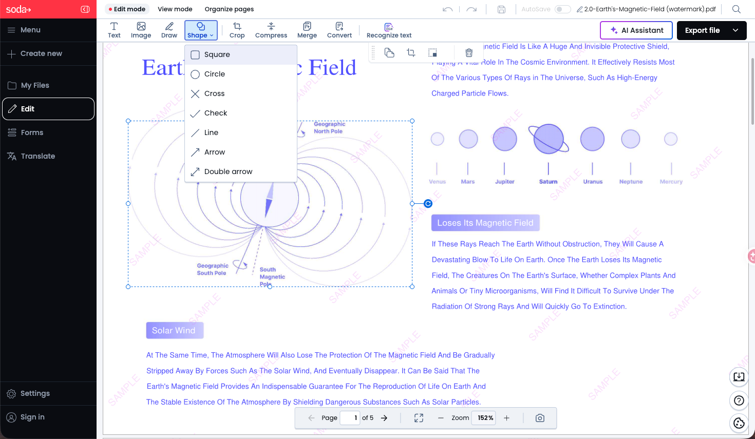 soda pdf uses shapes to cover watermark