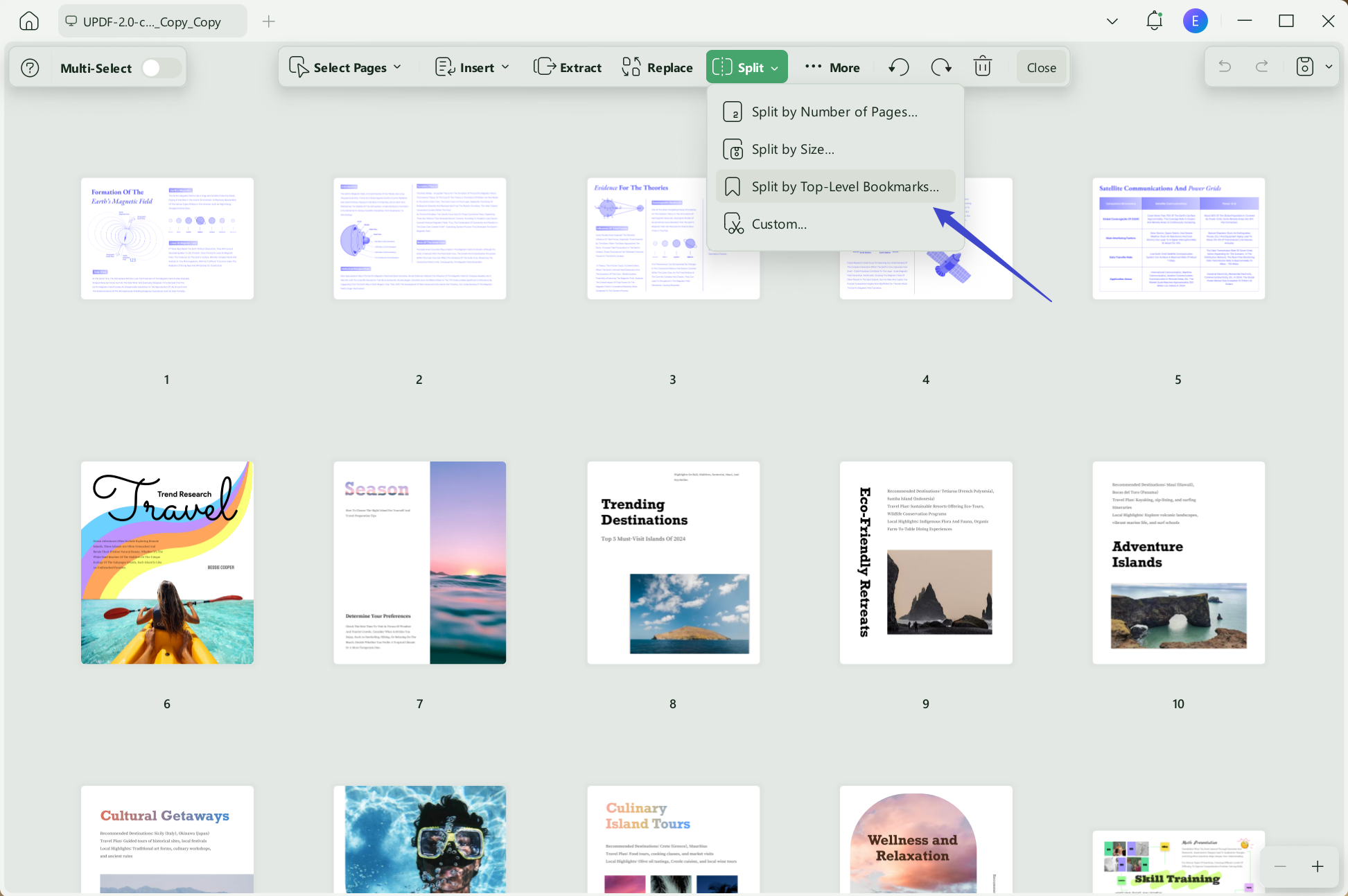 access split by bookmarks option
