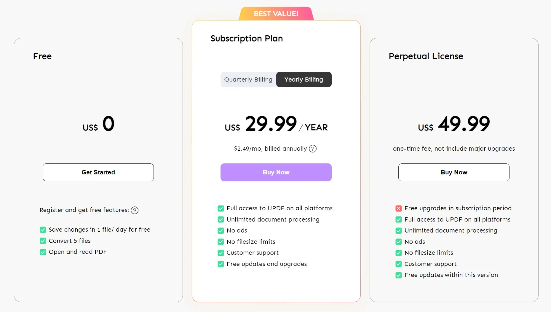 pricing of updf and edit text in pdf file