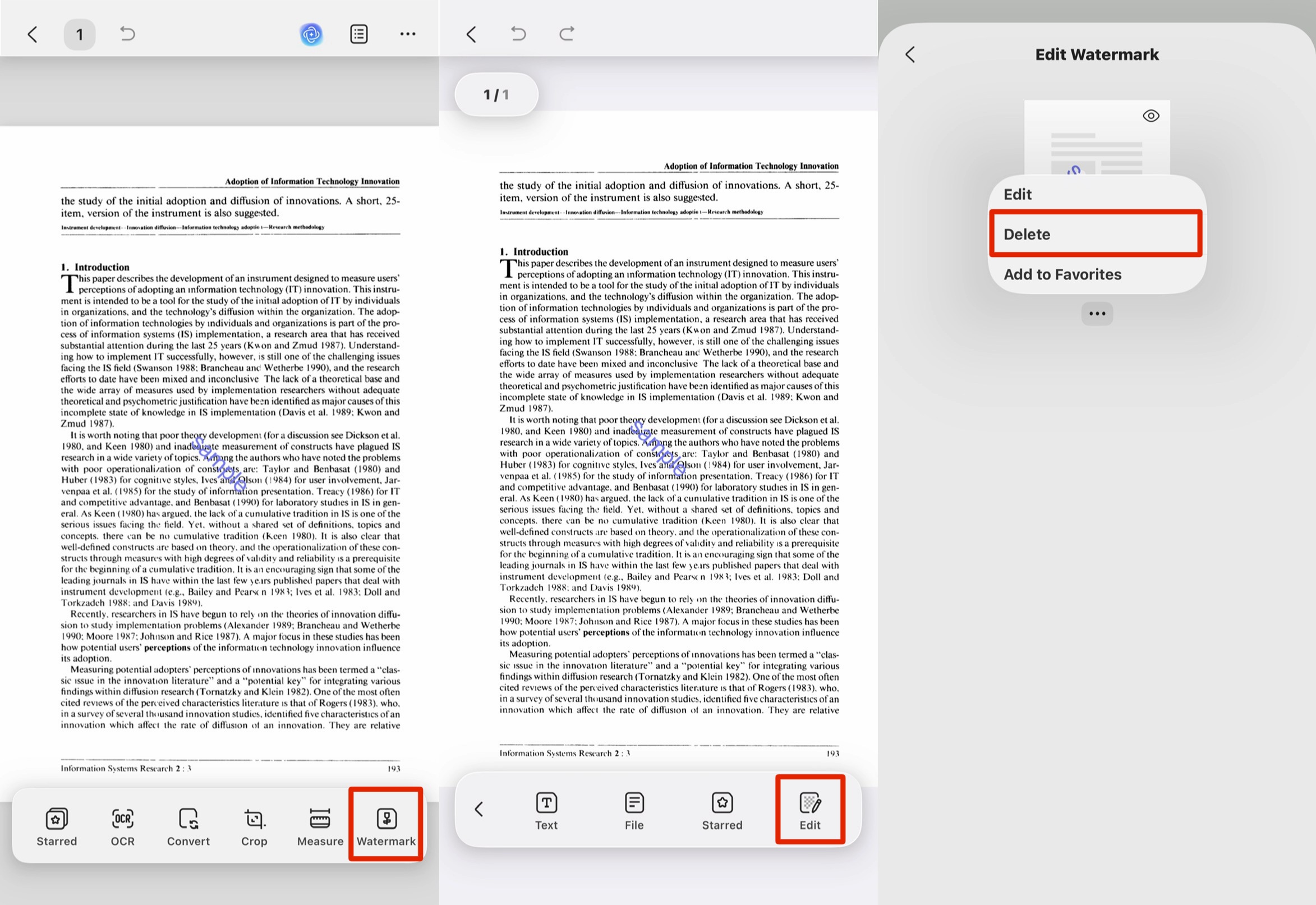 updf remove watermark on ios steps