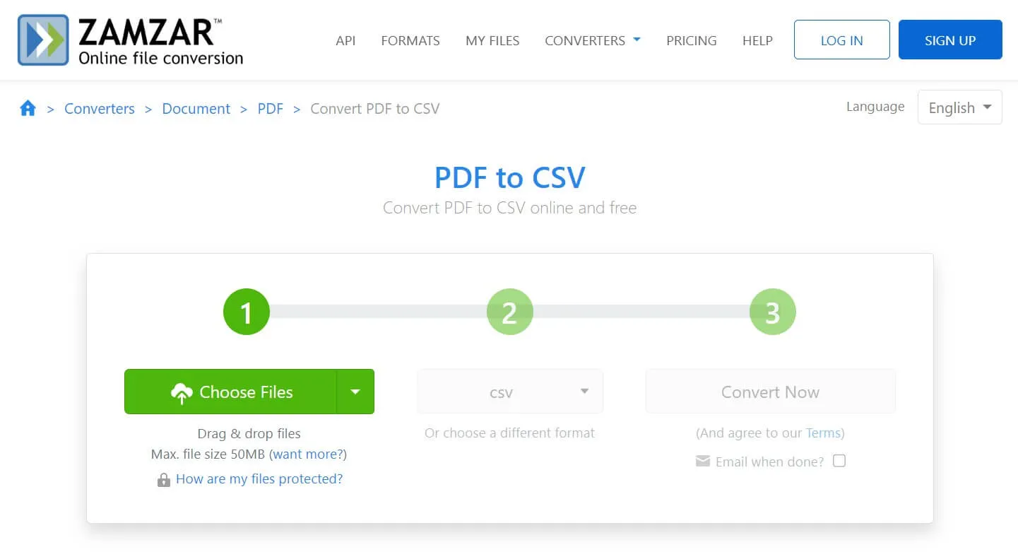 pdf to csv converter zamzar