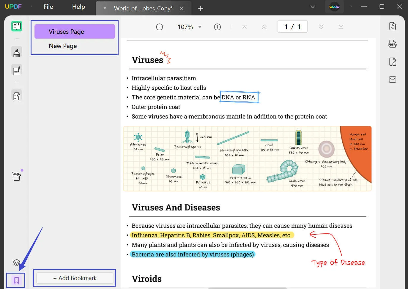 create bookmarks in pdf with updf