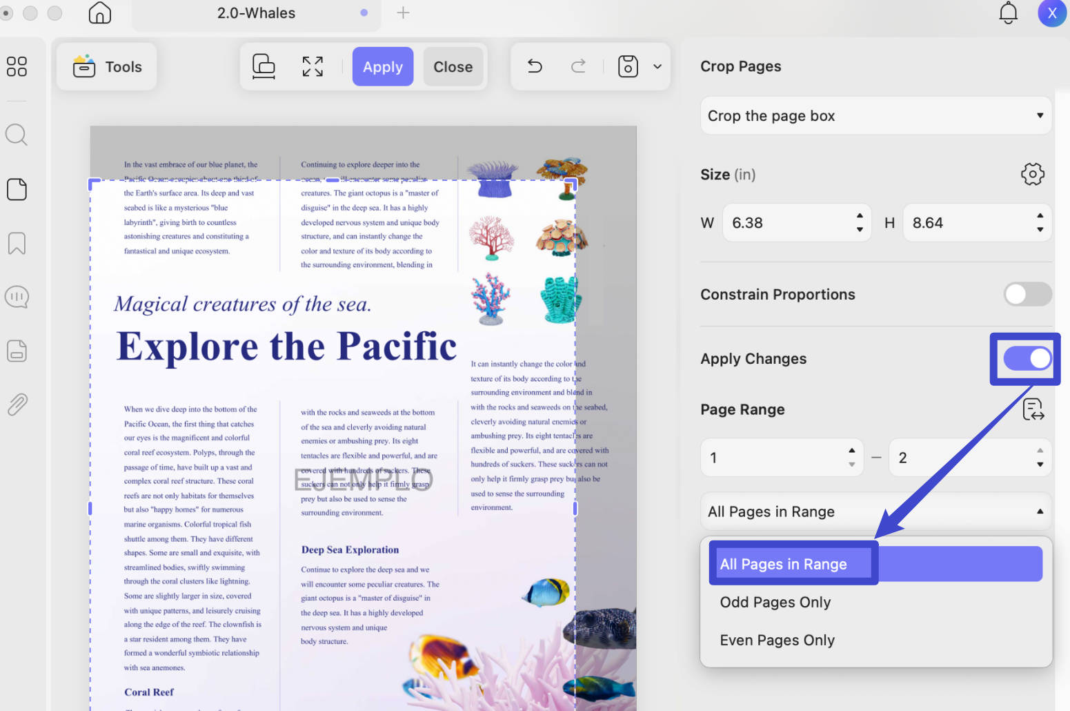 apply changes of cropping pdf 