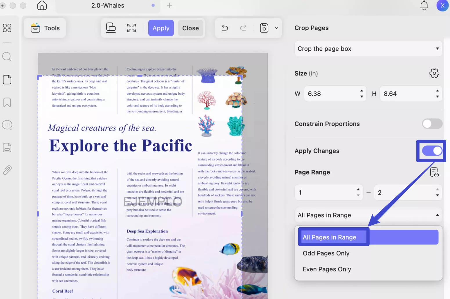 apply changes of cropping pdf
