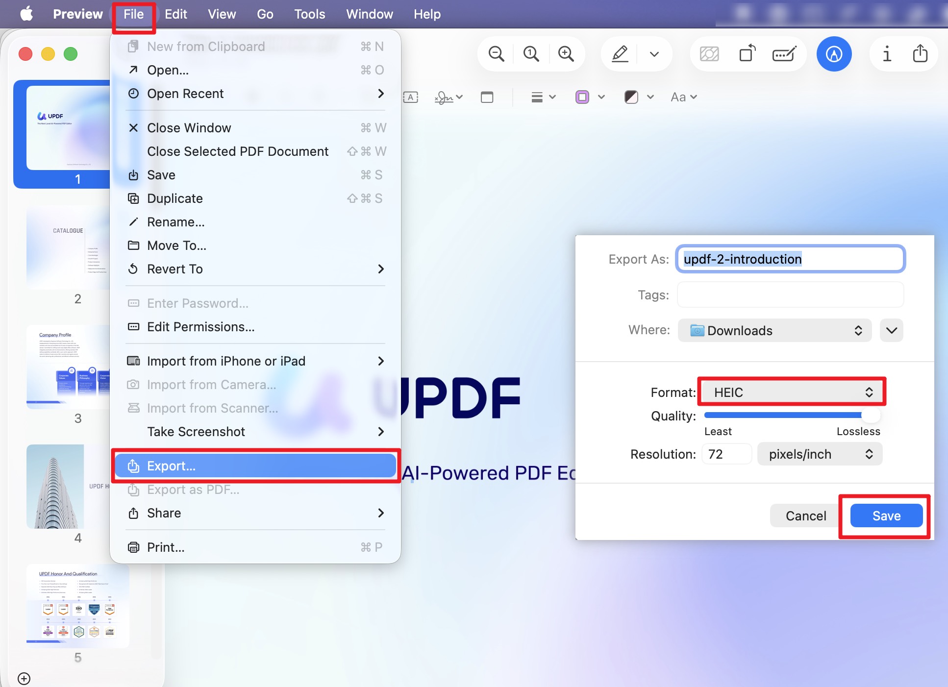 convert pdf to heic with preview mac