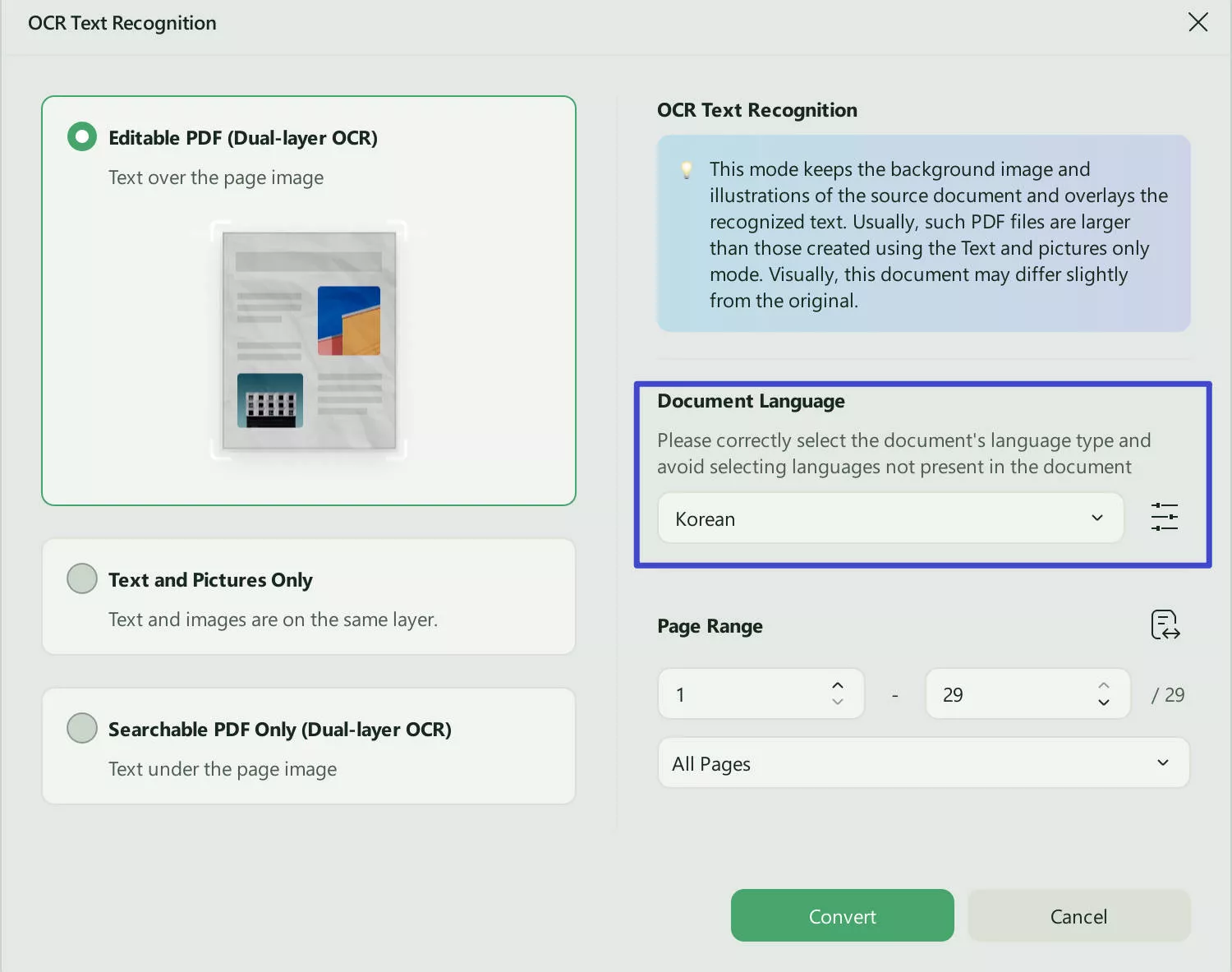 select document language