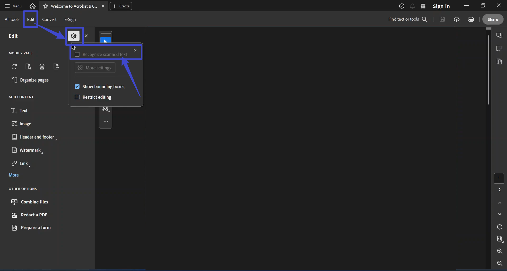 enable recognize scanned text automatically
