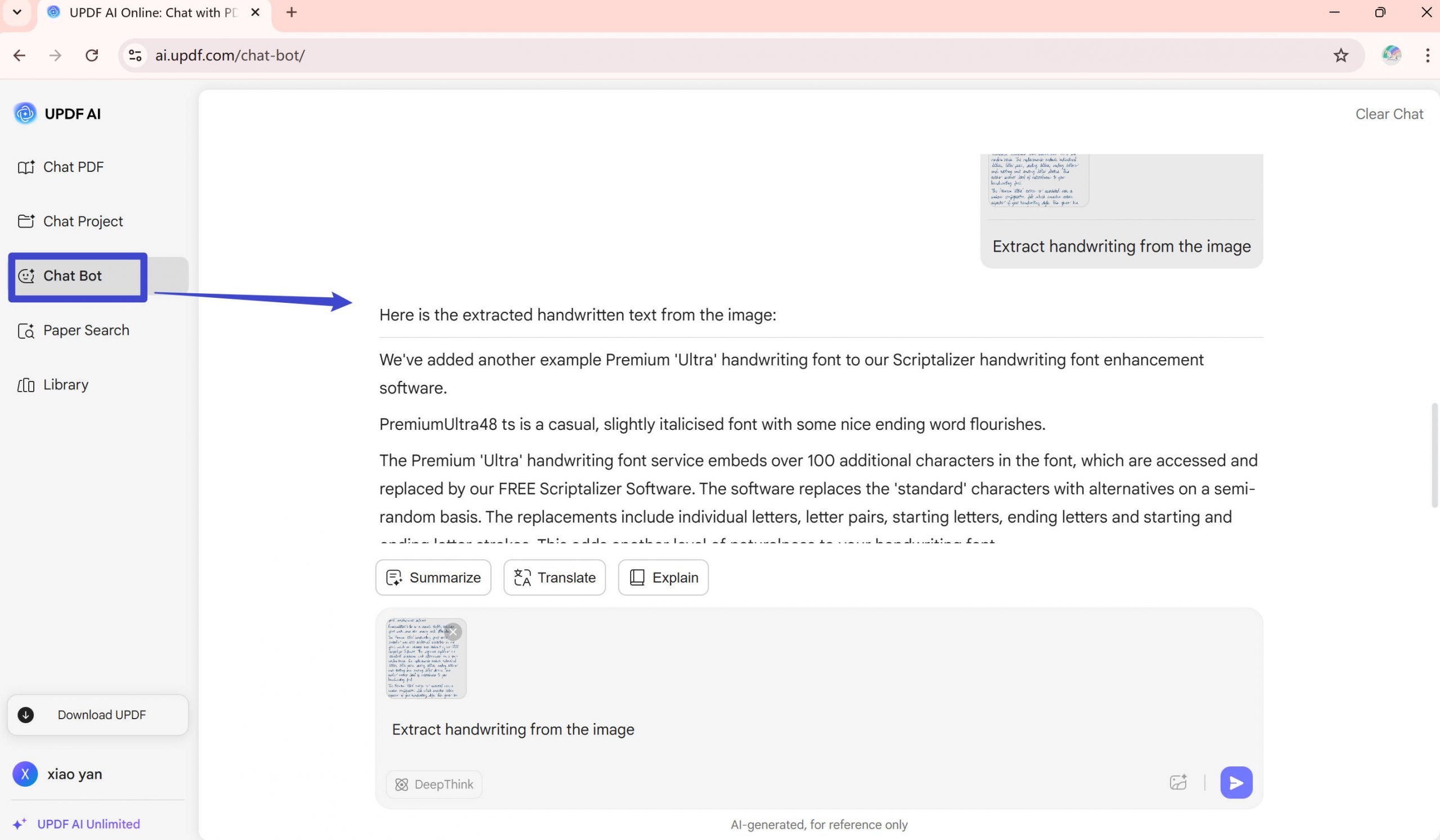 extract handwrite text updf ai online