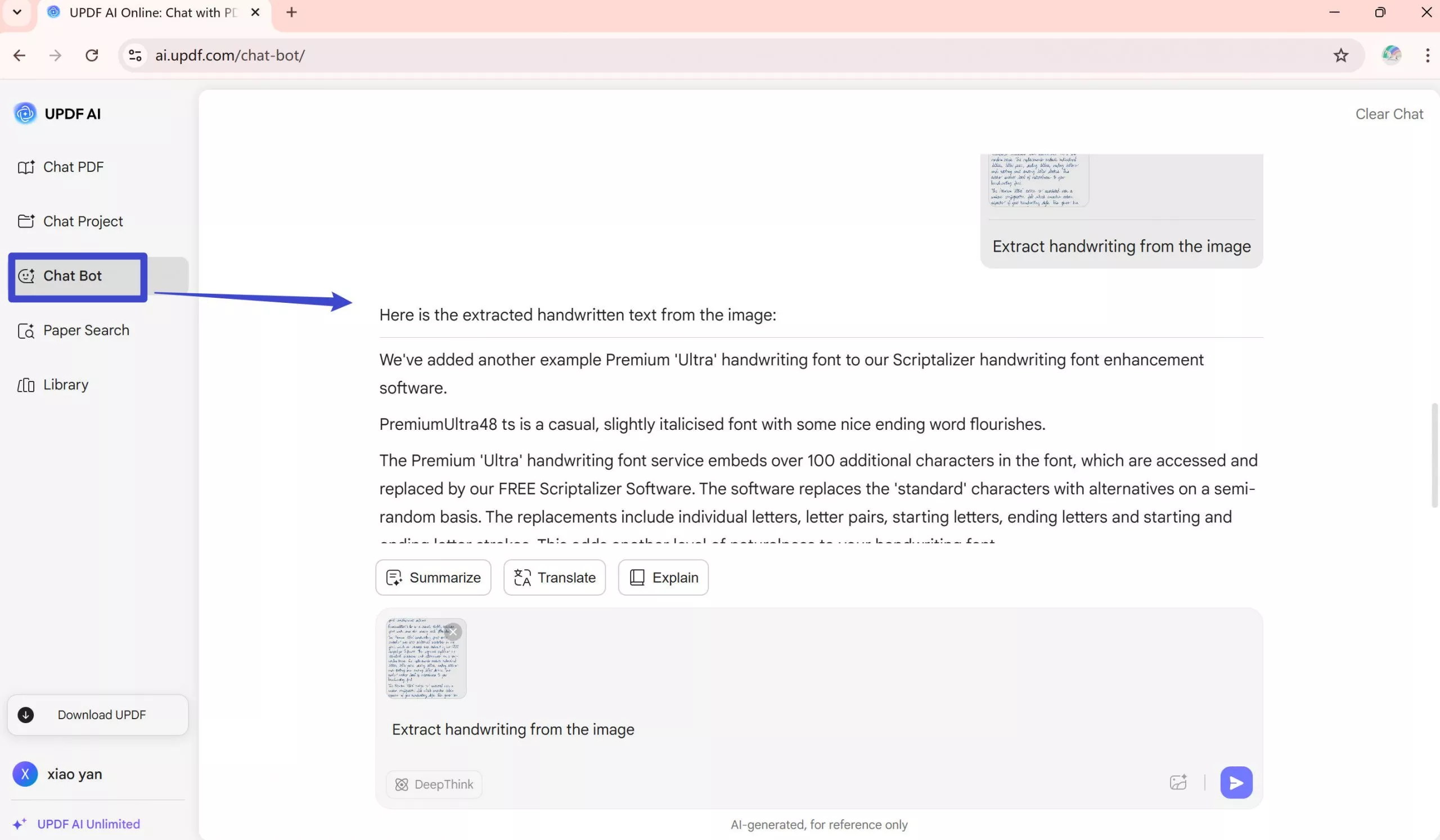 extract handwrite text updf ai online