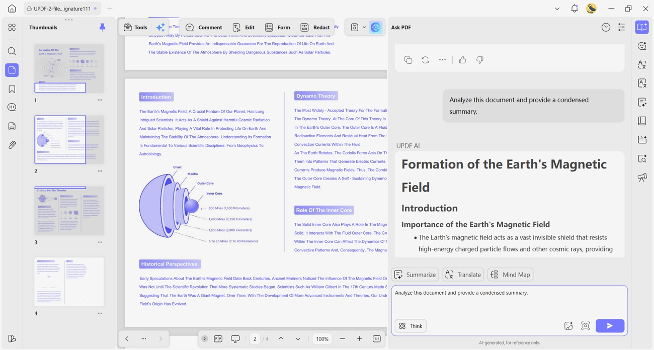 use updf ai summarize whole pdf
