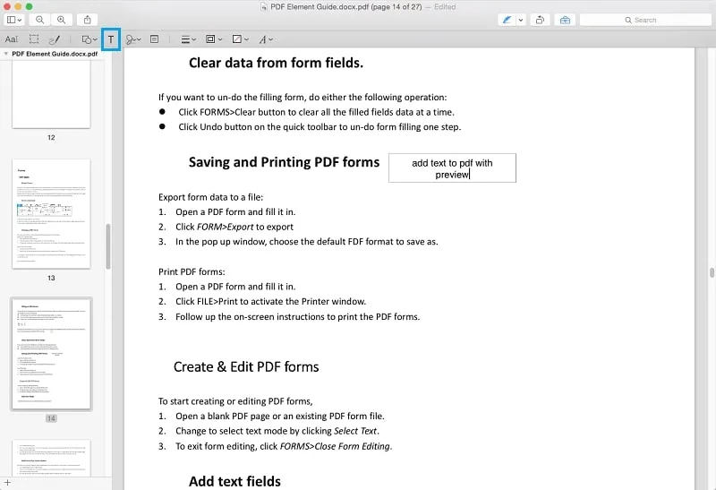 add new pdf text using preview