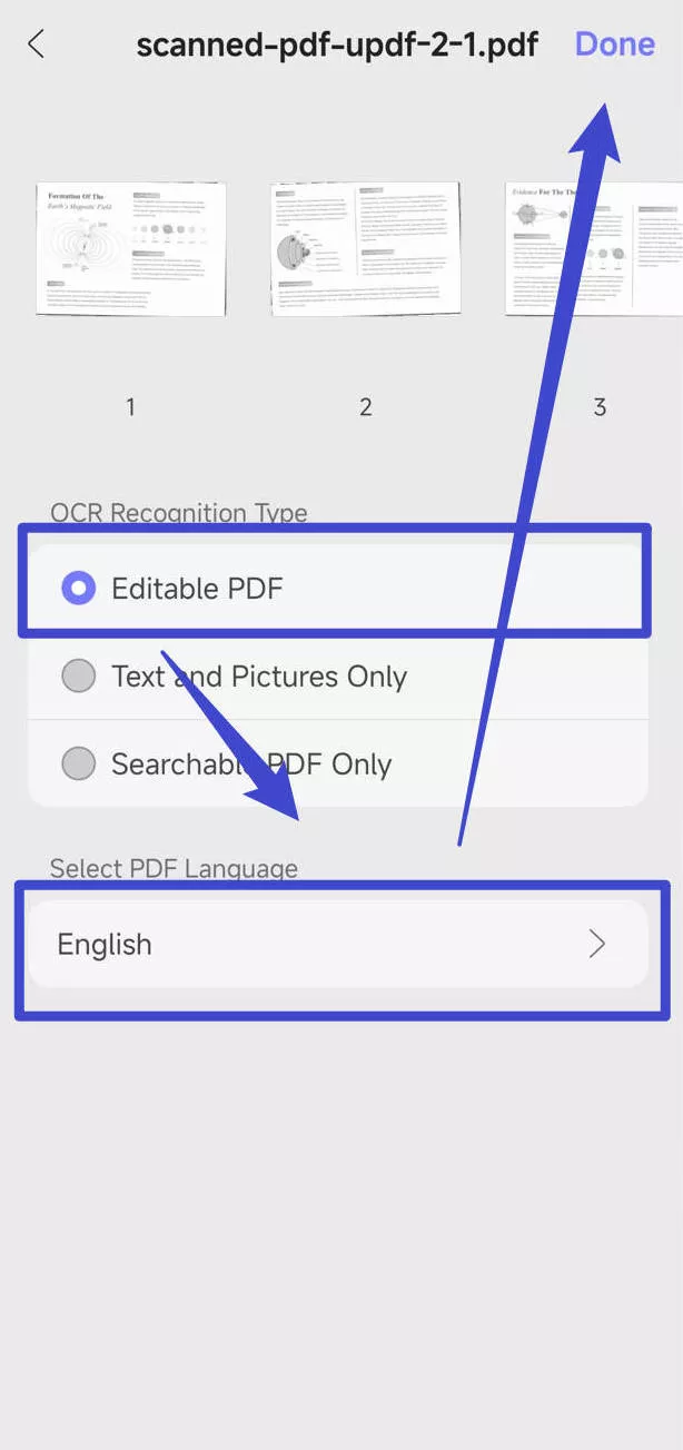 Convert scanned PDF to editable one with updf android