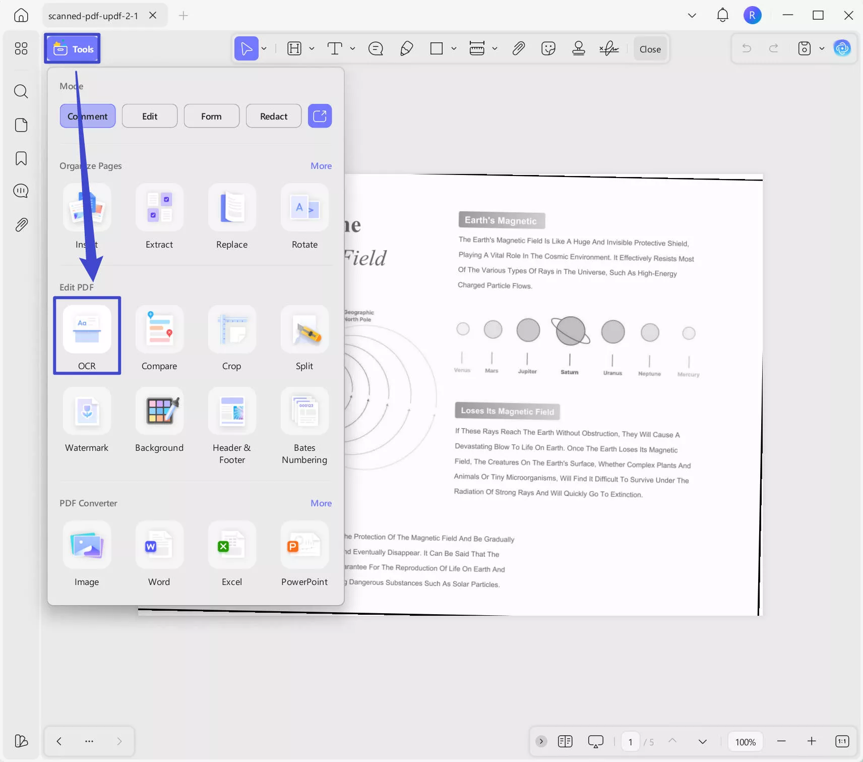 OCR scanned PDF with UPDF on Windows