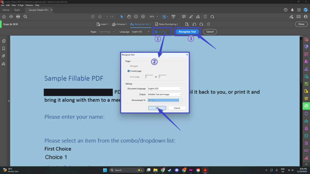 ocr settings in adobe acrobat