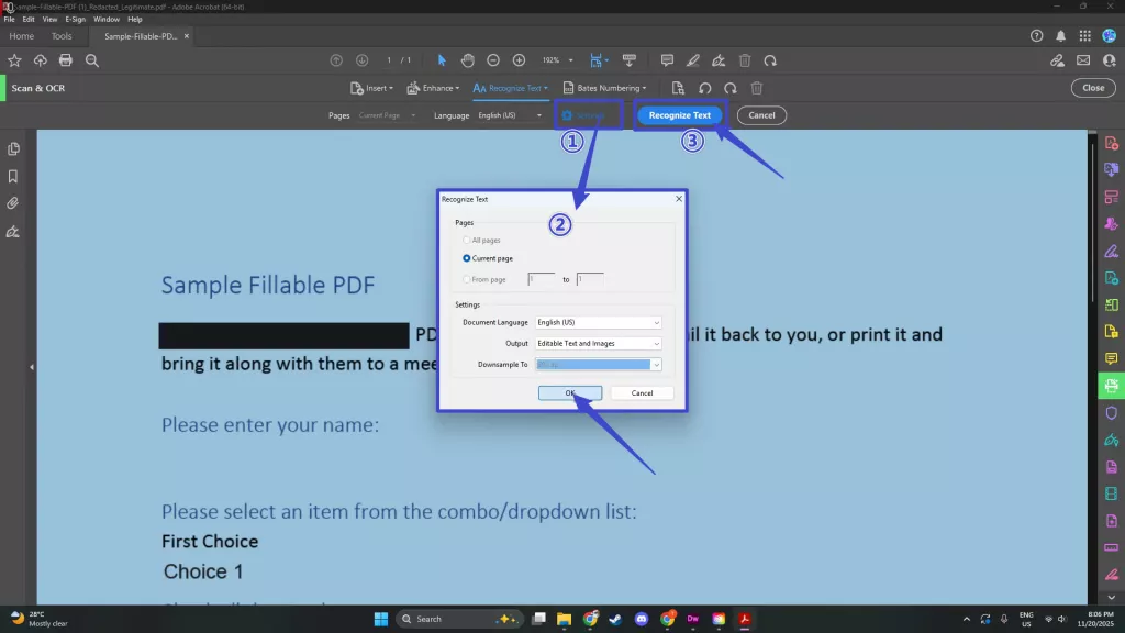 ocr settings in adobe acrobat