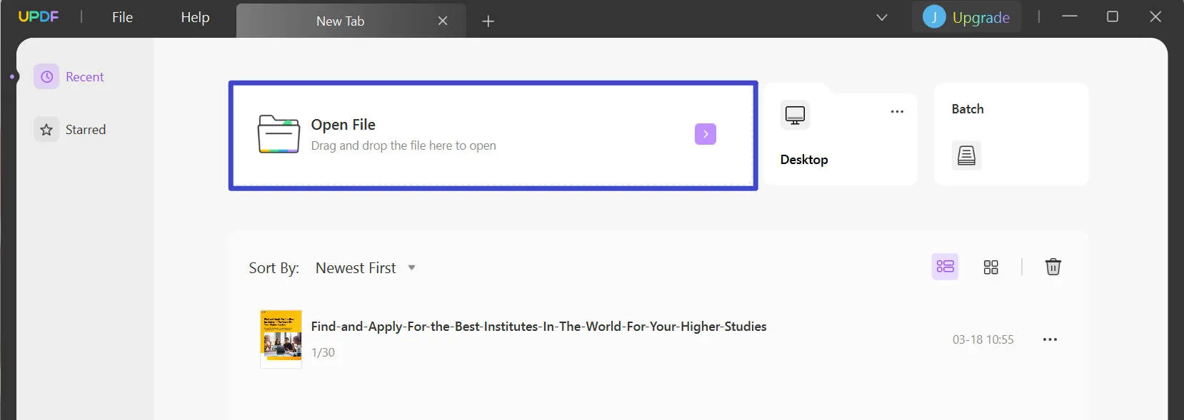 select open file tab in editing pdf