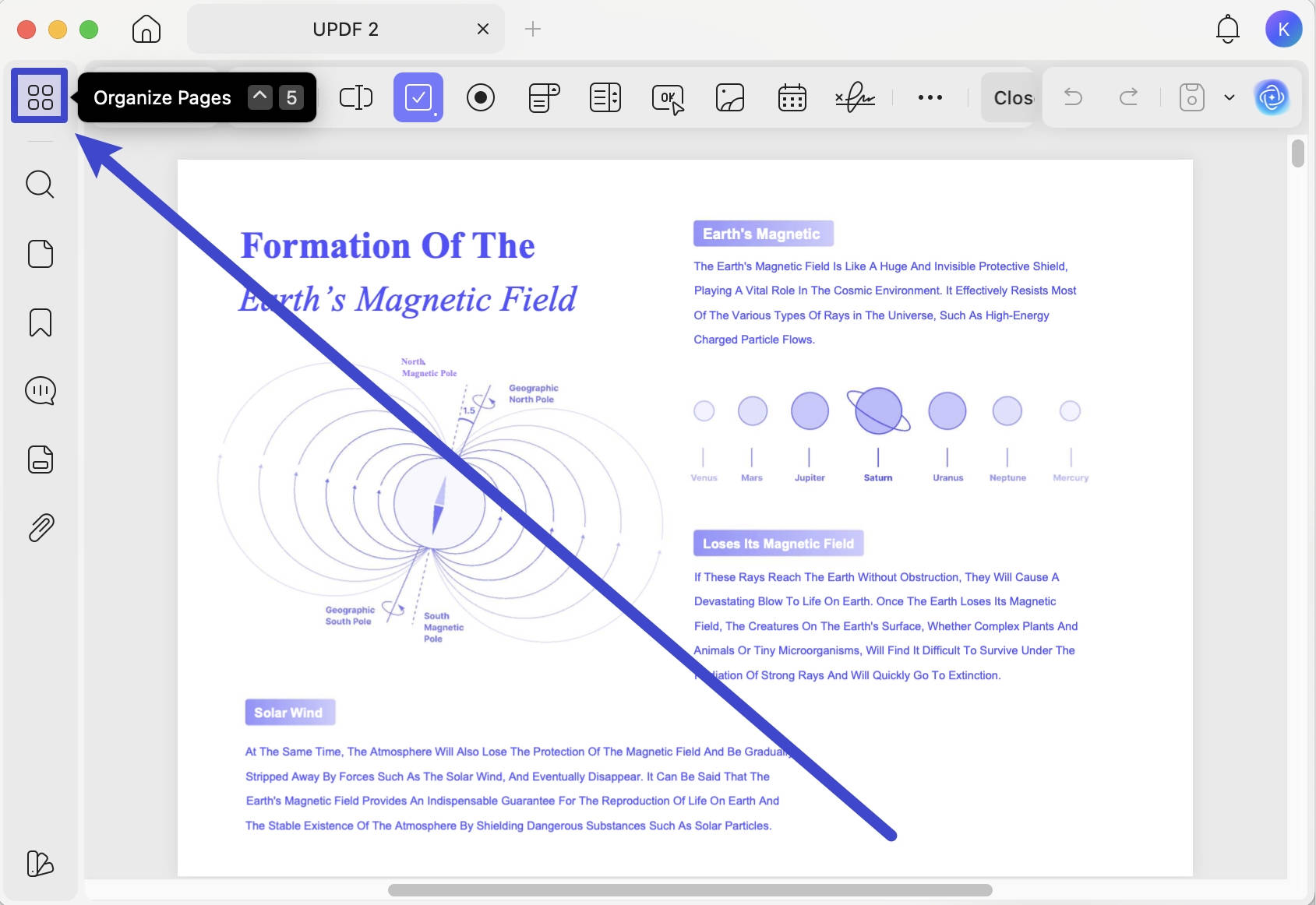 Organize pages with updf mac