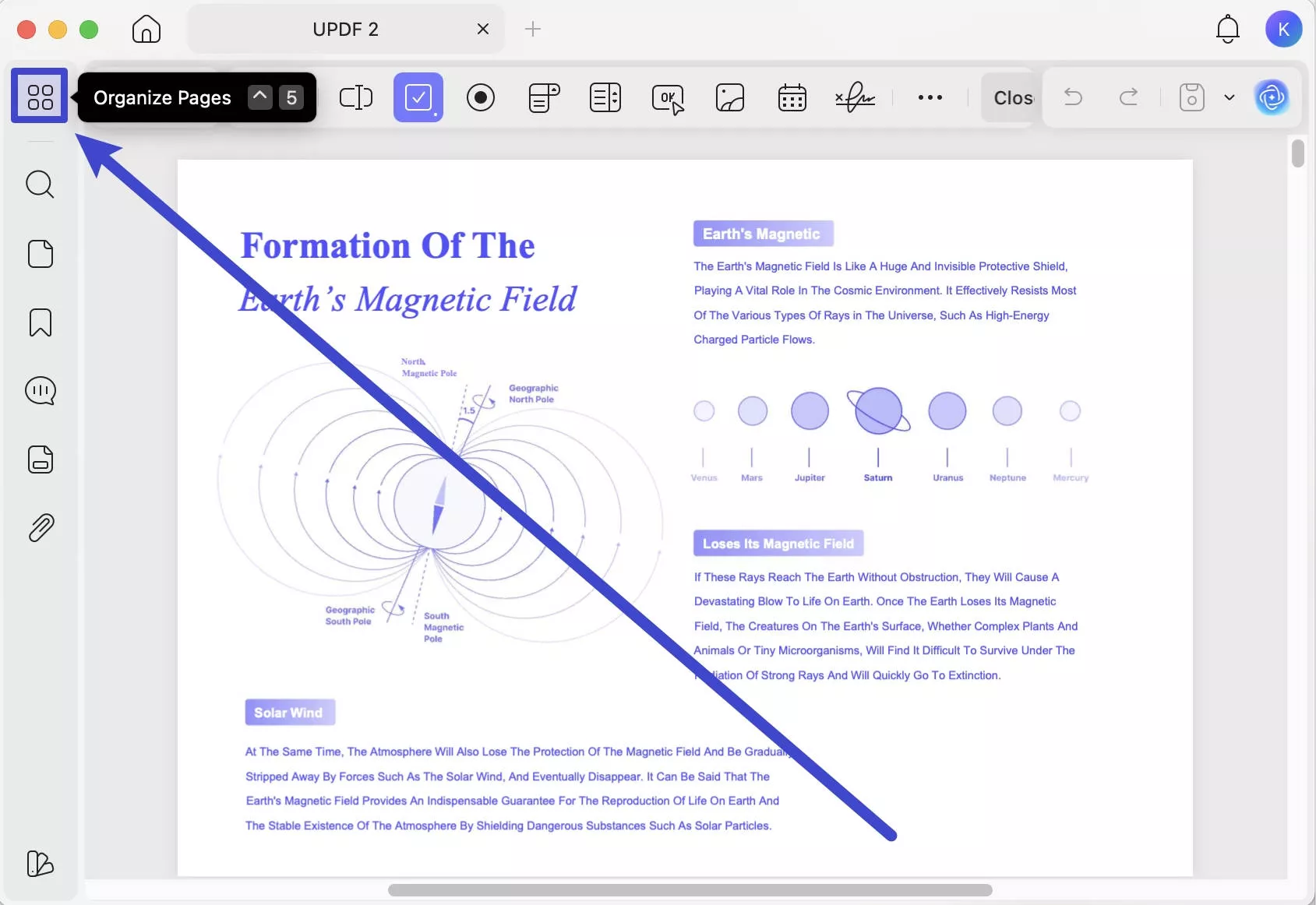 Organize pages with updf mac