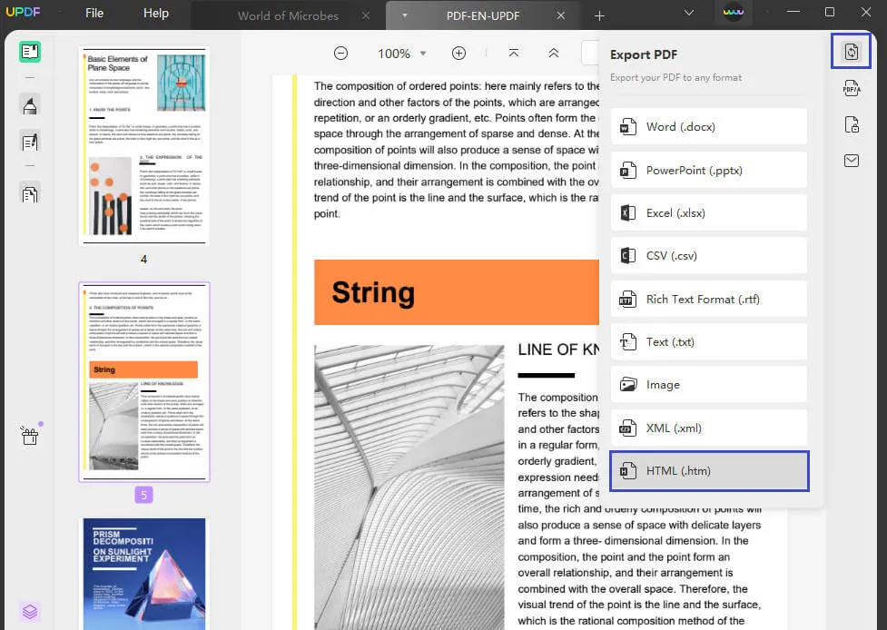 adobe convert pdf to html with export feature