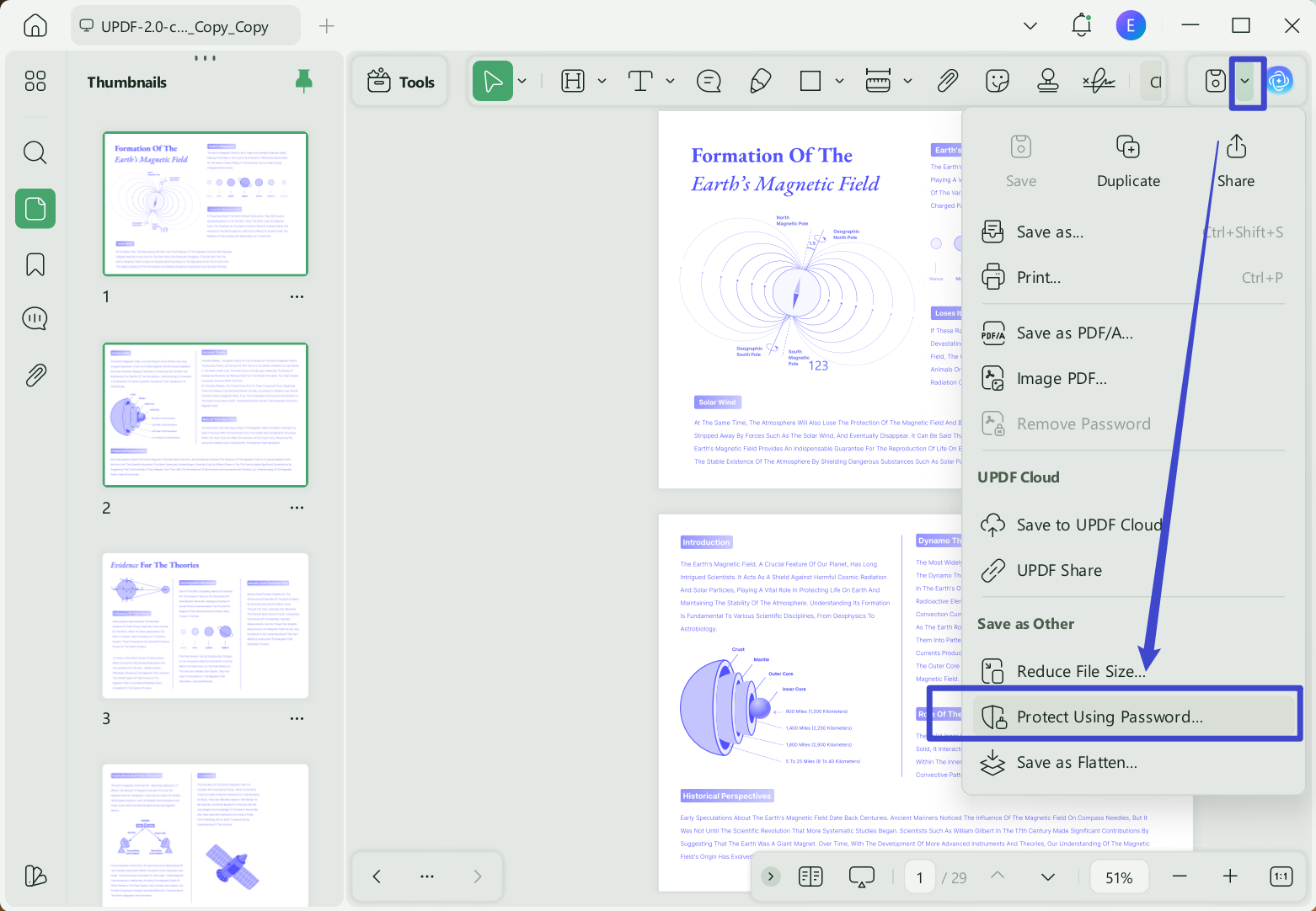 remove permissions from pdf by clicking protect using password icon