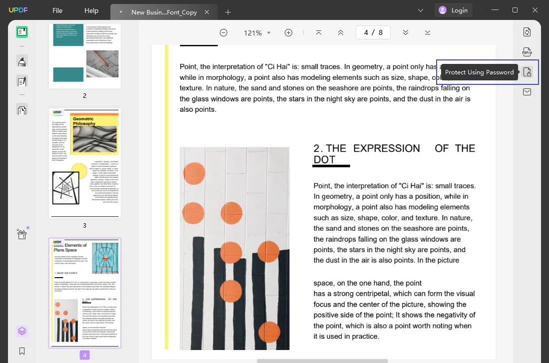 elimine los permisos de pdf haciendo clic en proteger usando el ícono de contraseña