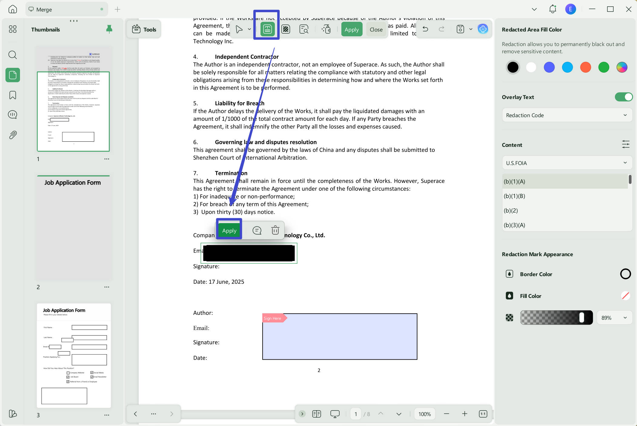 mark for redaction hide text in pdf