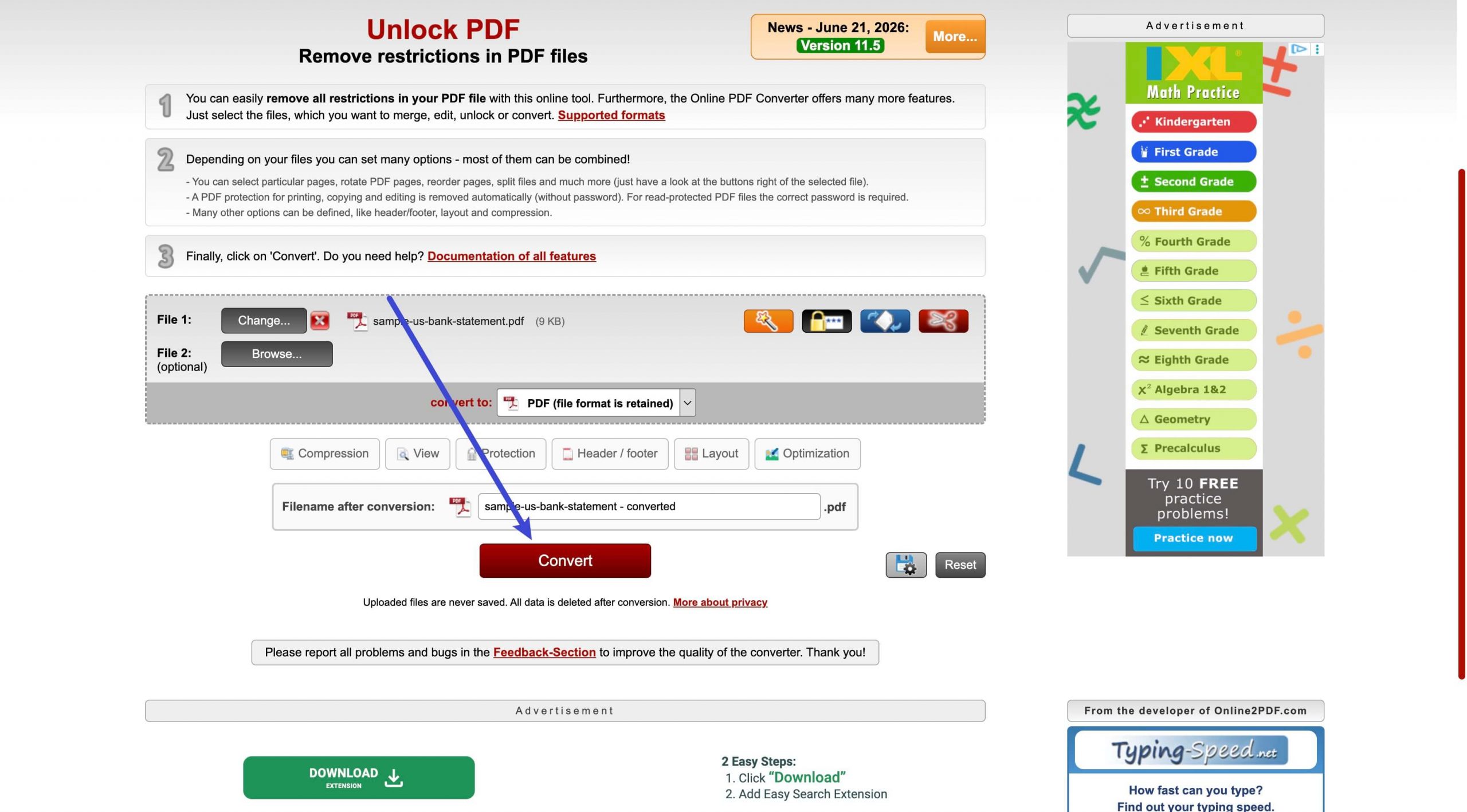remove pdf restrictions using online2pdf