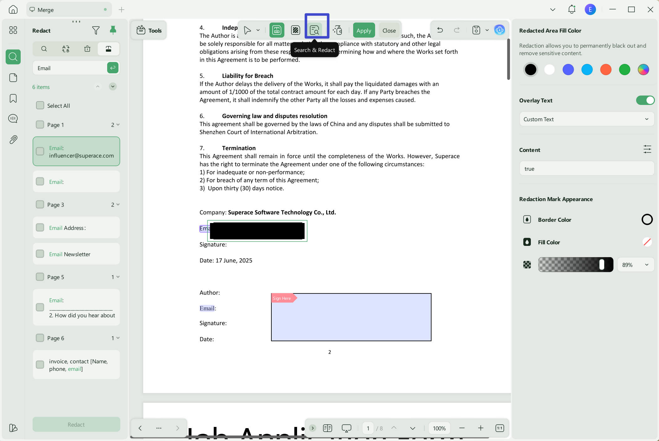 find text and hide text in pdf