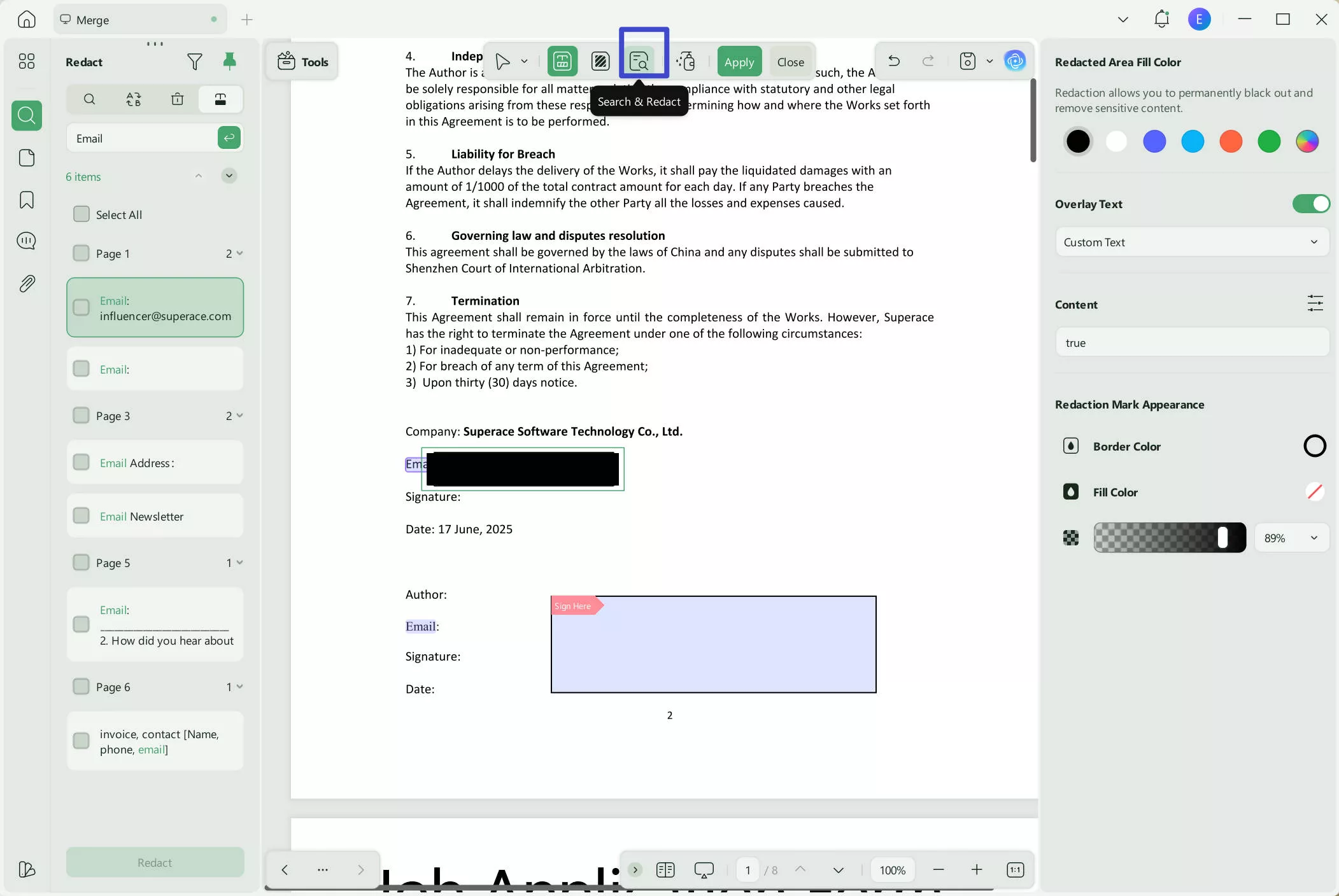 find text and hide text in pdf