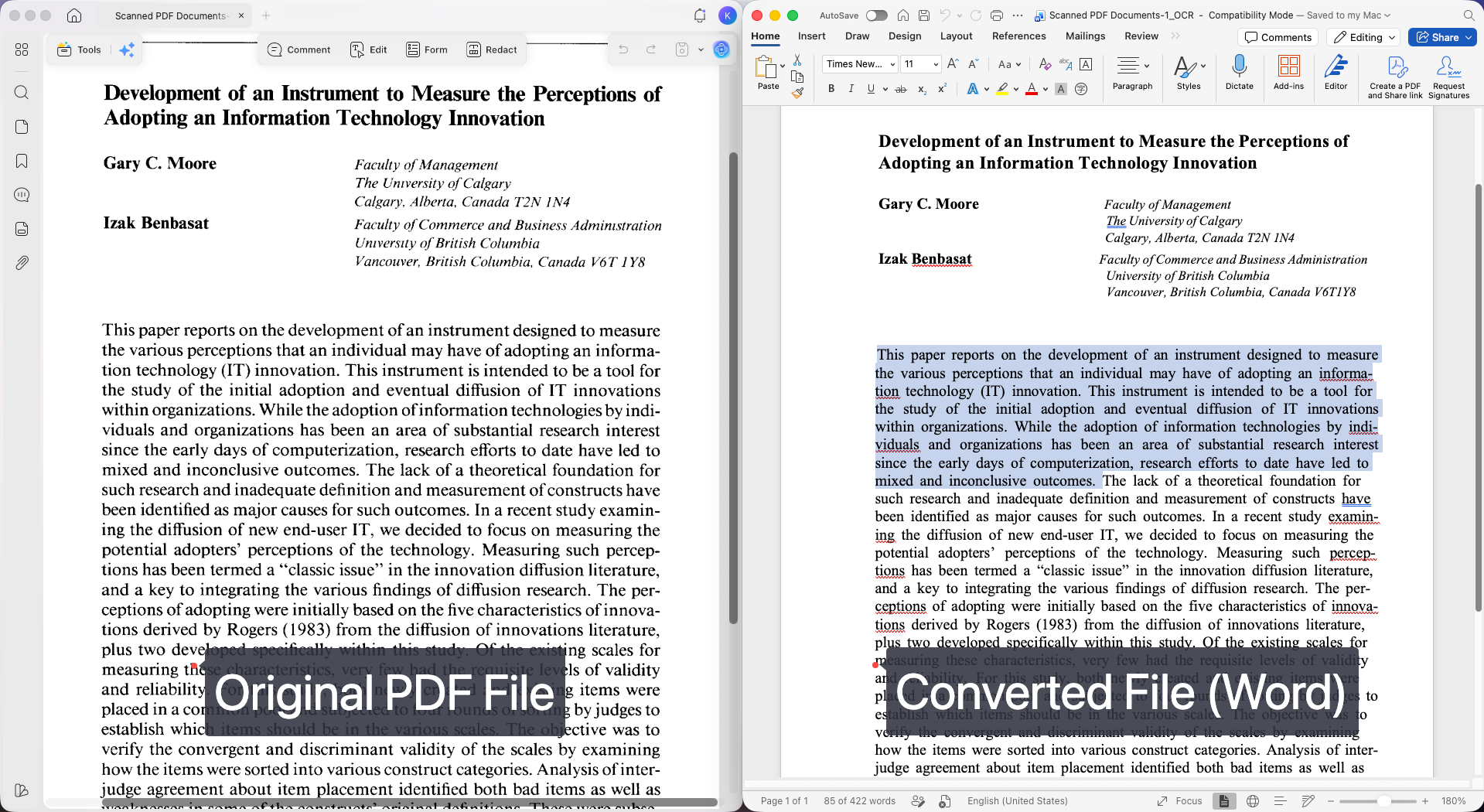 searchable pdf vs a word copy updf