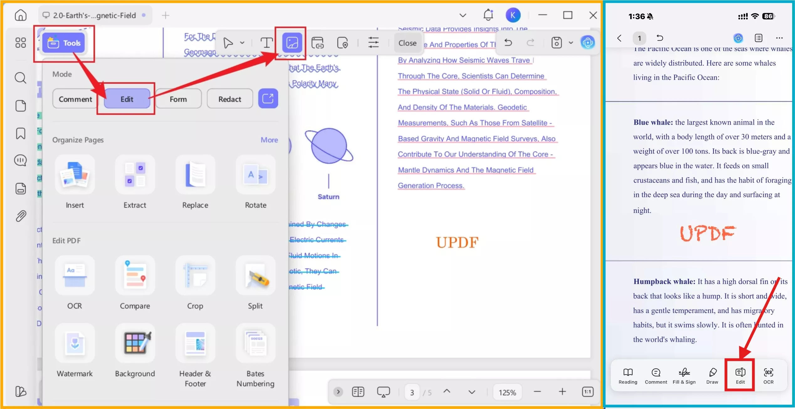 select edit on updf desktop and mobile